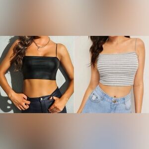 M Soft and Edgy Shirts | Striped Gray and Black Women's Crop Tank Tops | Summer